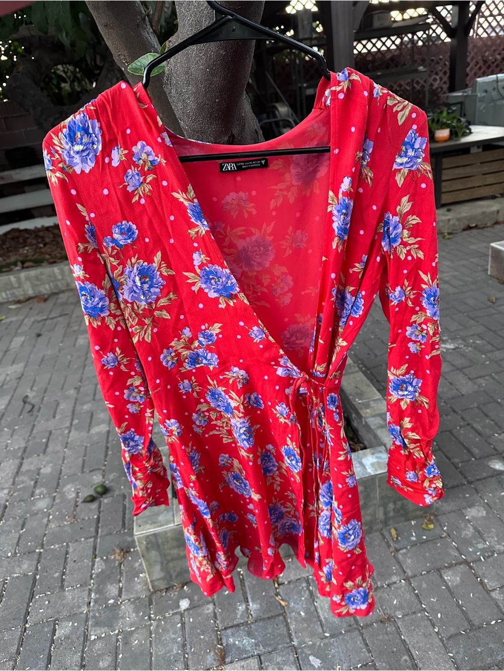 Zara Bright Red Floral Dress with Purple and Blue Blooms